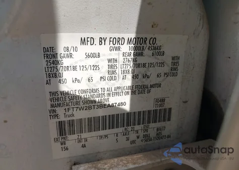 2011 Ford F-250 Lariat z USA, uszkodzony, nr VIN 1FT7W2BT3BEA87480